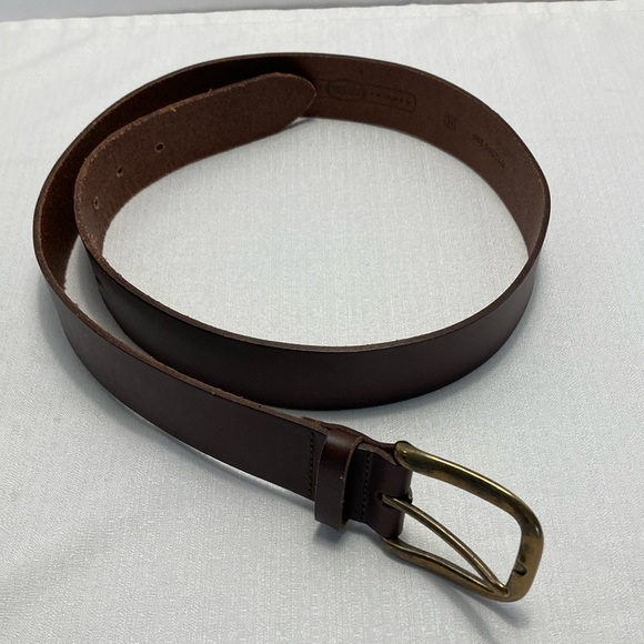 Fossil Womens Wide Leather Belt M Brown Brushed Brass Buckle Classic - Picture 1 of 8